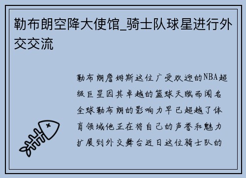 勒布朗空降大使馆_骑士队球星进行外交交流