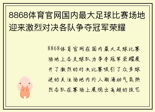 8868体育官网国内最大足球比赛场地迎来激烈对决各队争夺冠军荣耀